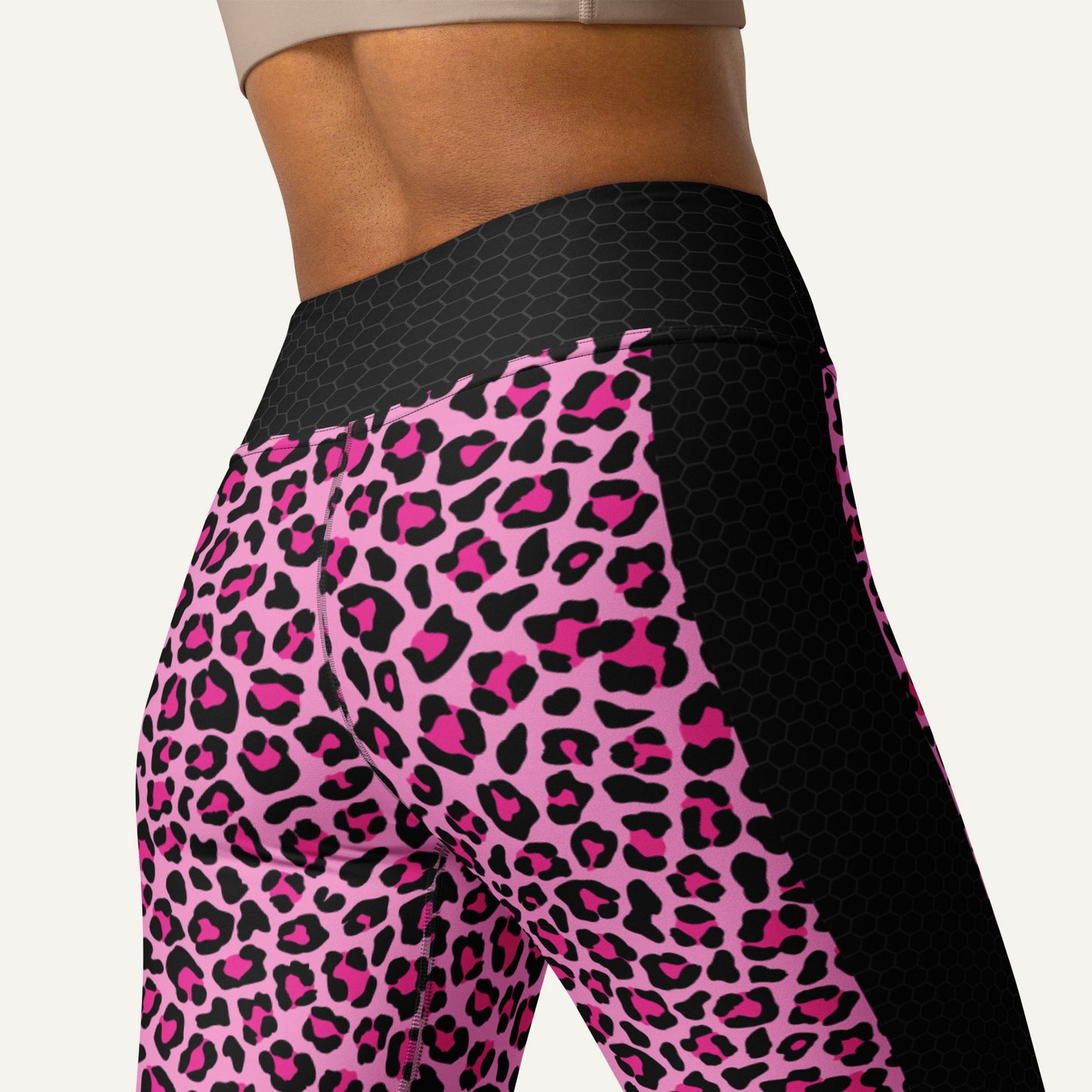 Pink Leopard Print Side Stripe High-Waisted Leggings