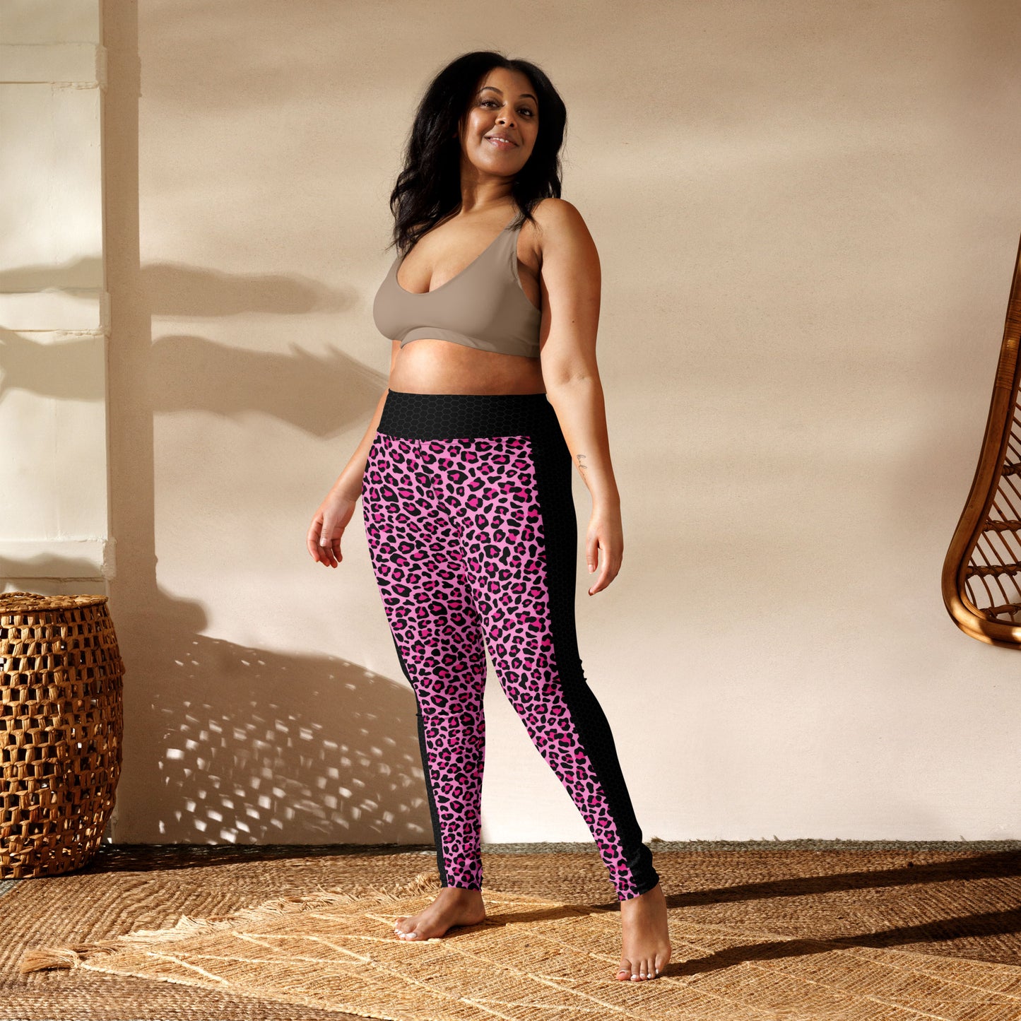 Pink Leopard Print Side Stripe High-Waisted Leggings