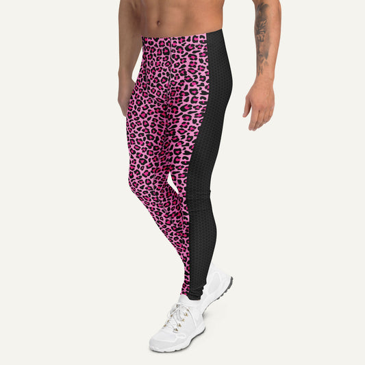Pink Leopard Print Side Stripe Men’s Leggings