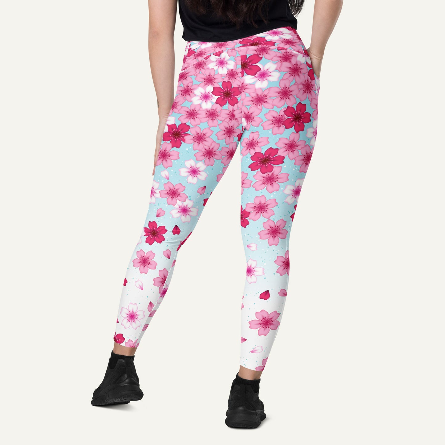 Sakura Cherry Blossoms Crossover Leggings With Pockets