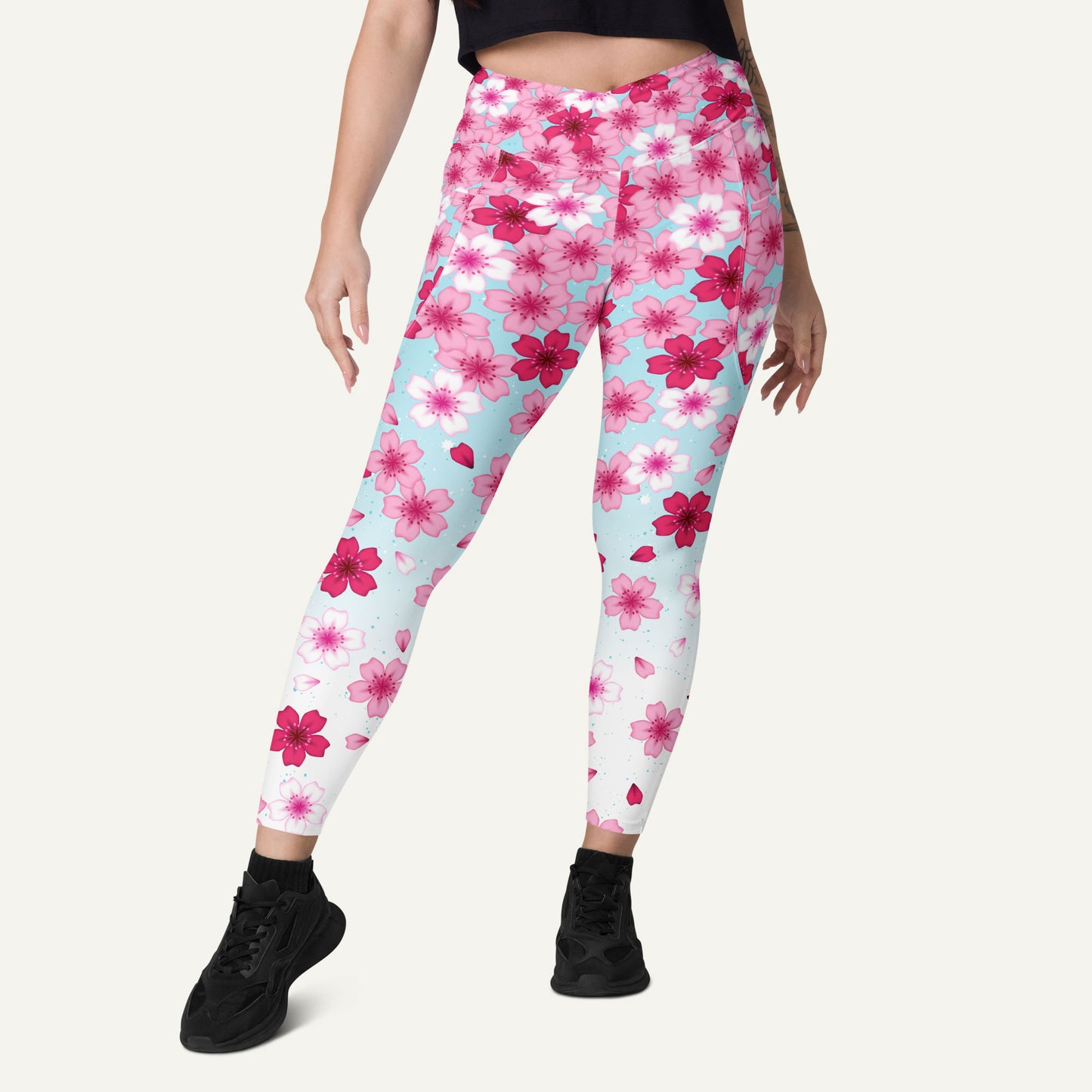 Sakura Cherry Blossoms Crossover Leggings With Pockets