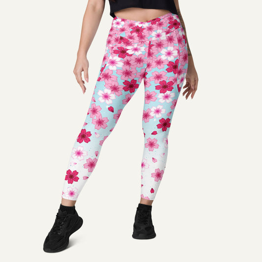 Sakura Cherry Blossoms Crossover Pocket Leggings