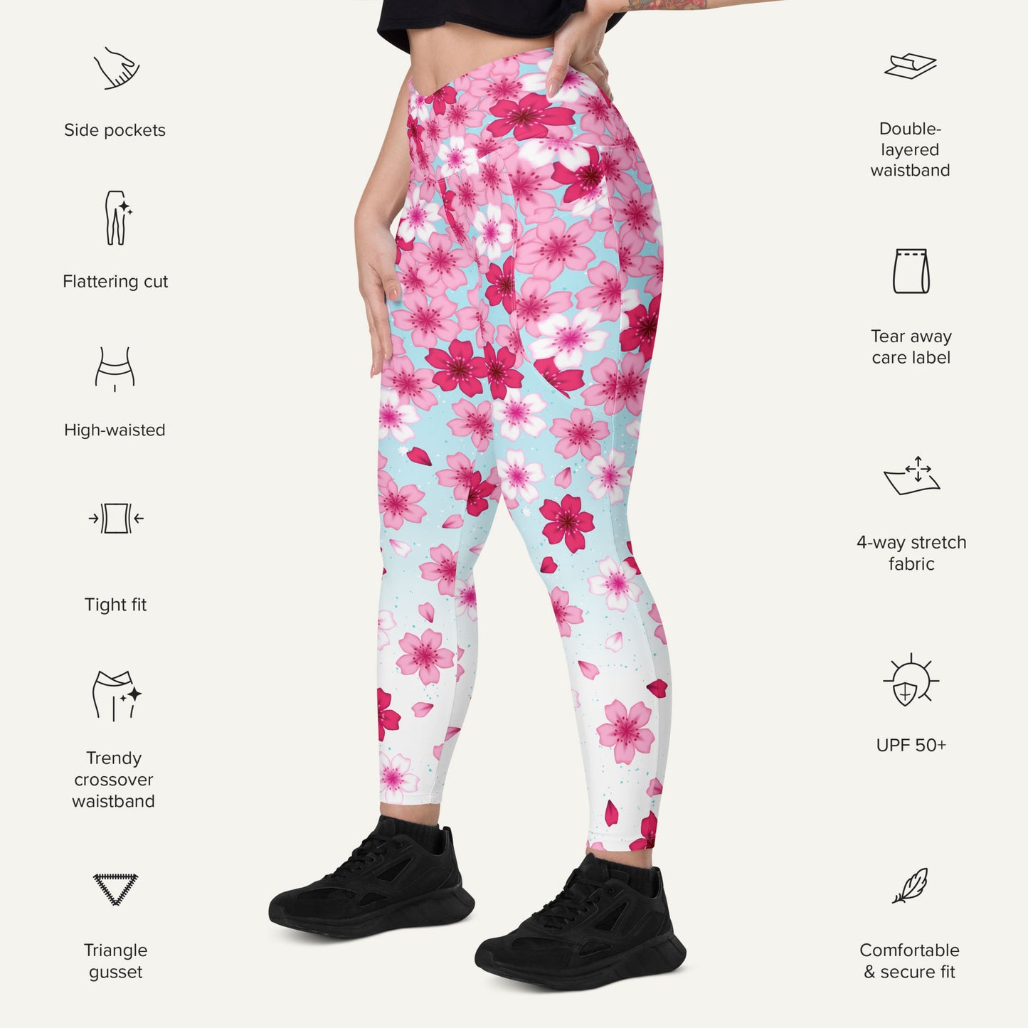 Sakura Cherry Blossoms Crossover Leggings With Pockets