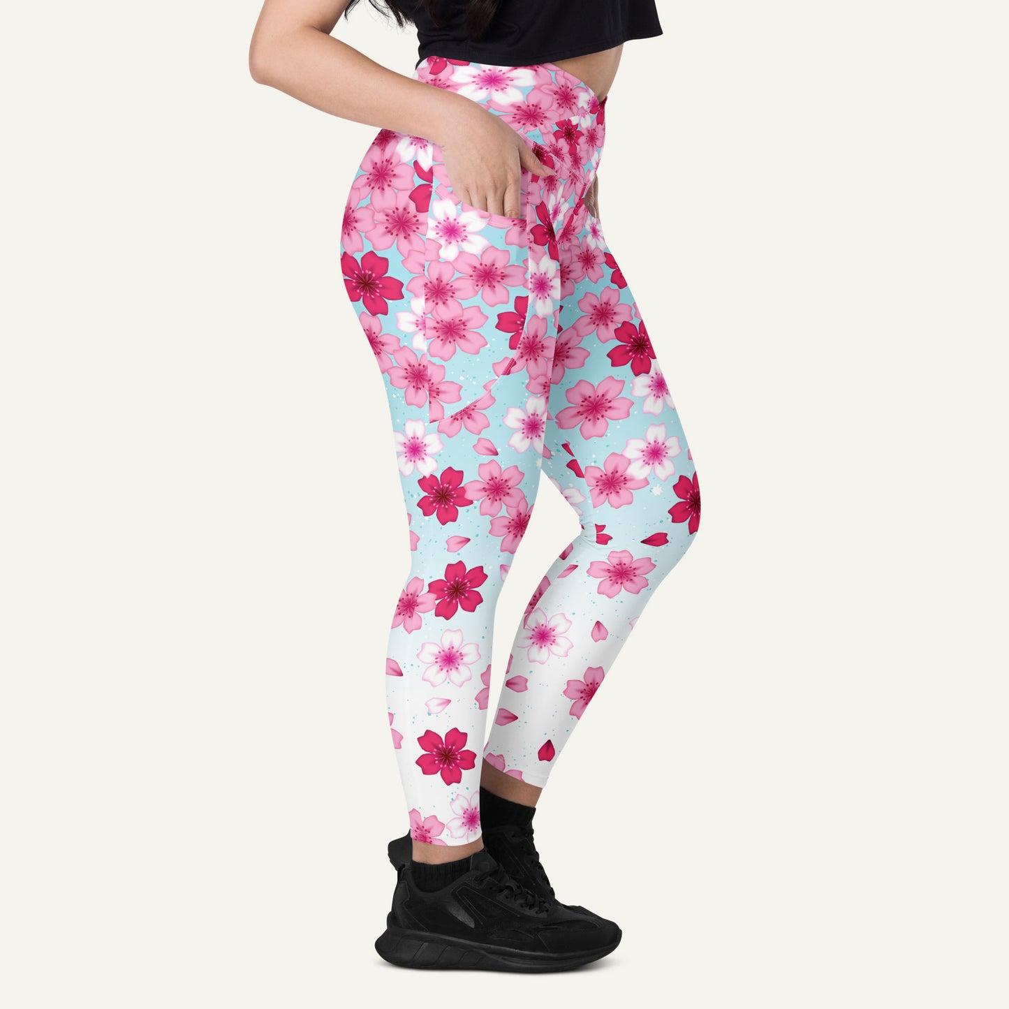 Sakura Cherry Blossoms Crossover Leggings With Pockets