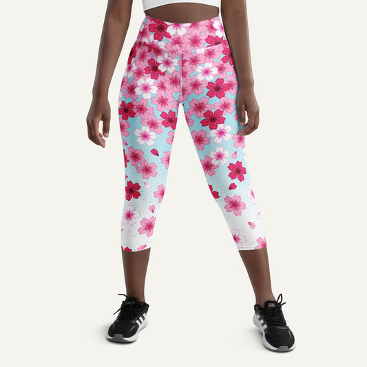 Sakura Cherry Blossoms High-Waisted Capri Leggings