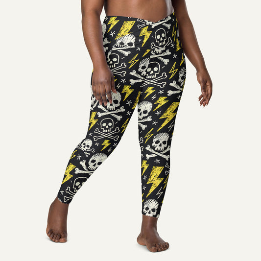 Scribble Skulls And Lightning Crossover Pocket Leggings