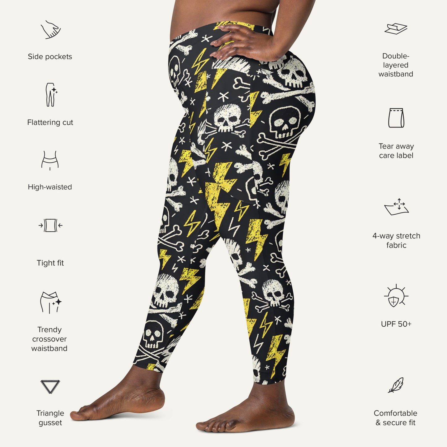 Scribble Skulls And Lightning Crossover Pocket Leggings