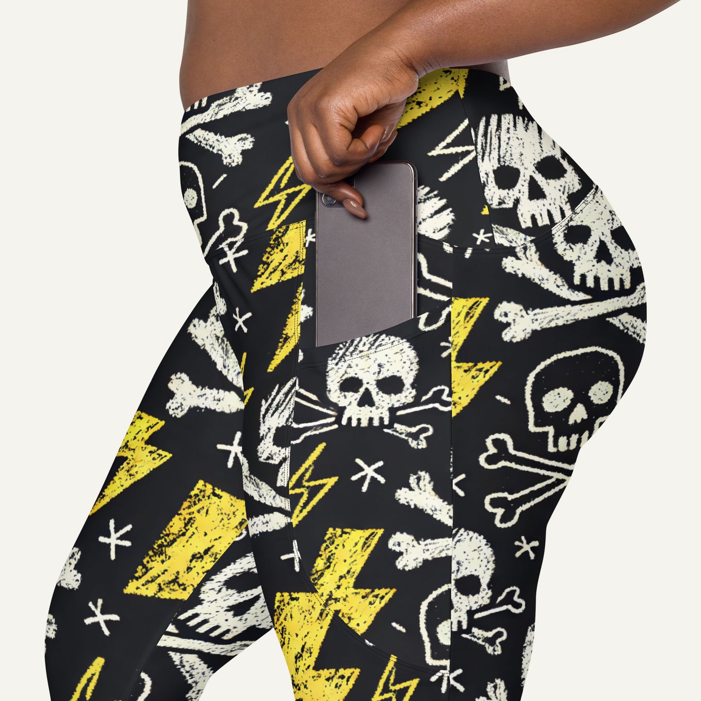 Scribble Skulls And Lightning Crossover Pocket Leggings