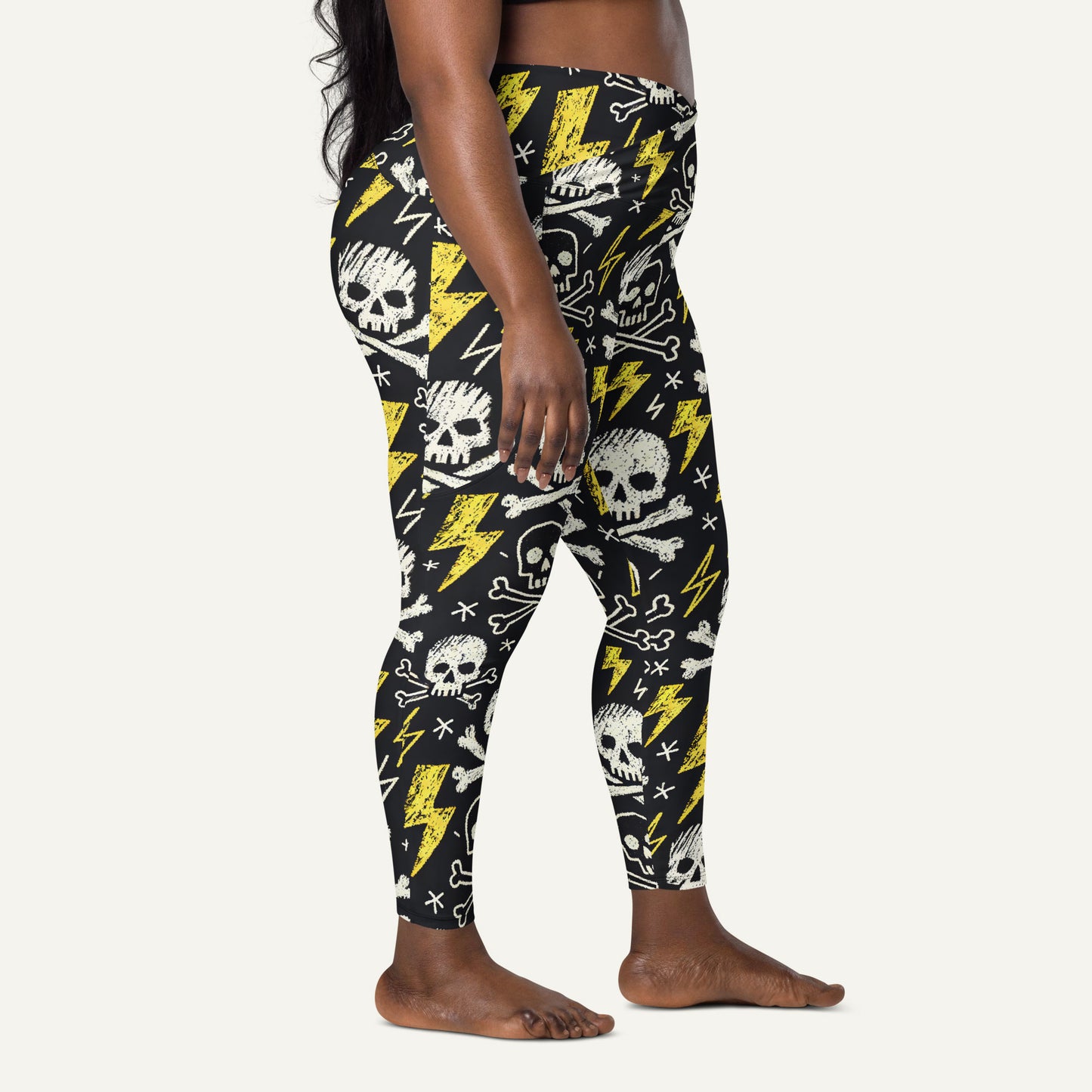 Scribble Skulls And Lightning Crossover Pocket Leggings