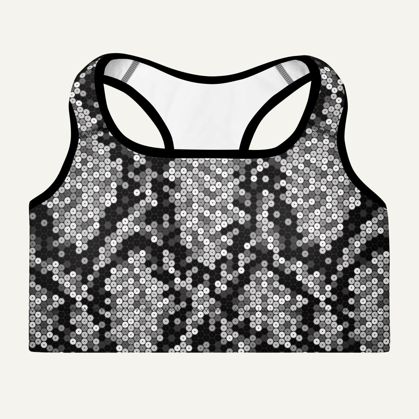 Silver Sequin Snakeskin Padded Sports Bra