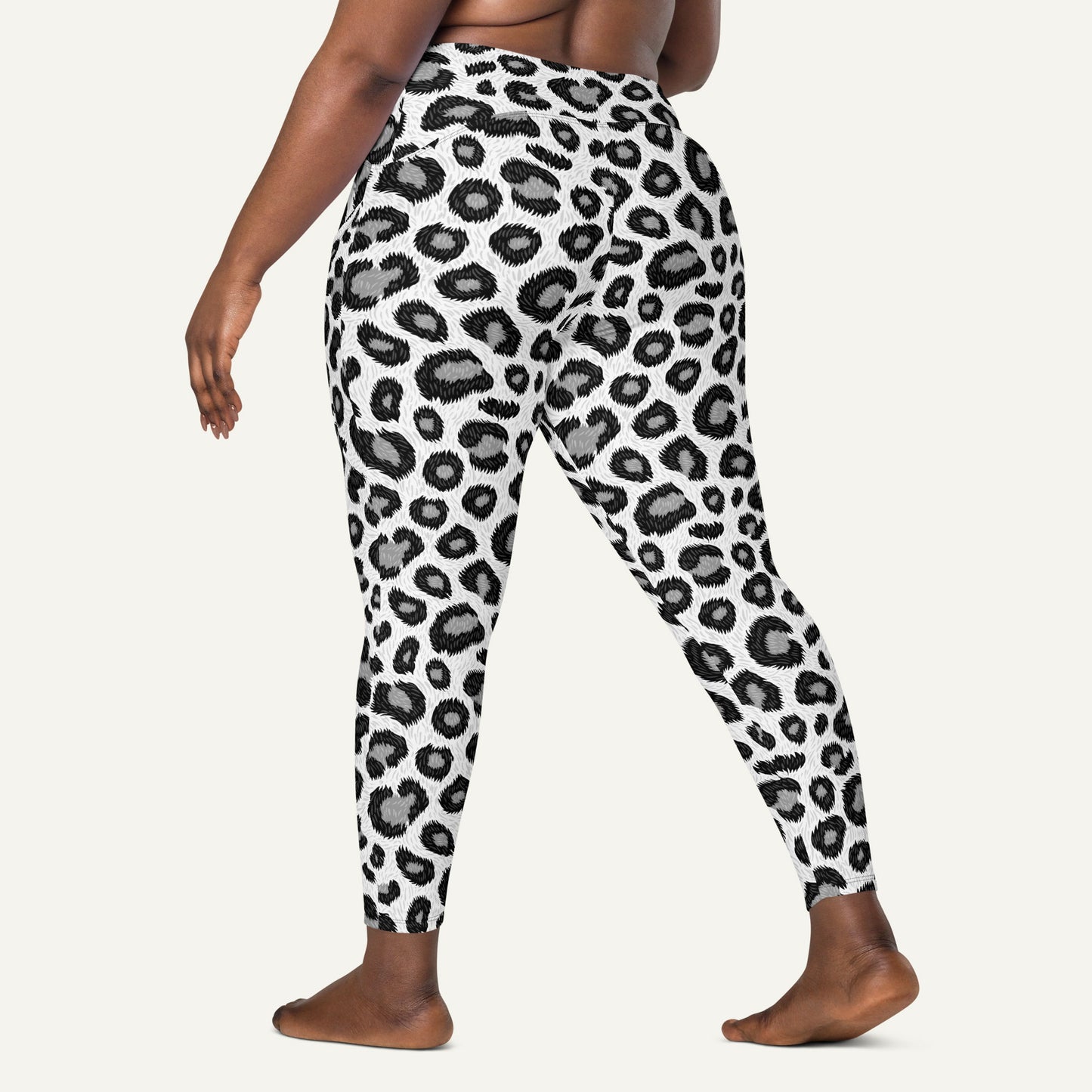 Snow Leopard Print Crossover Leggings With Pockets