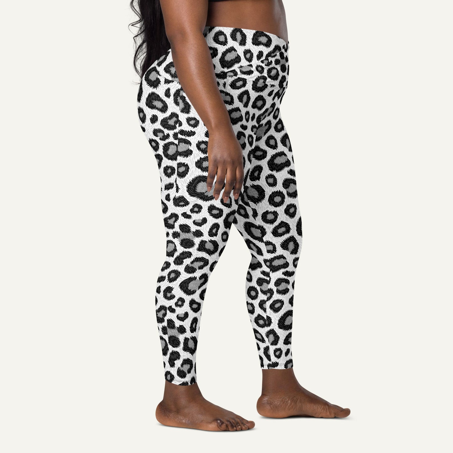 Snow Leopard Print Crossover Leggings With Pockets