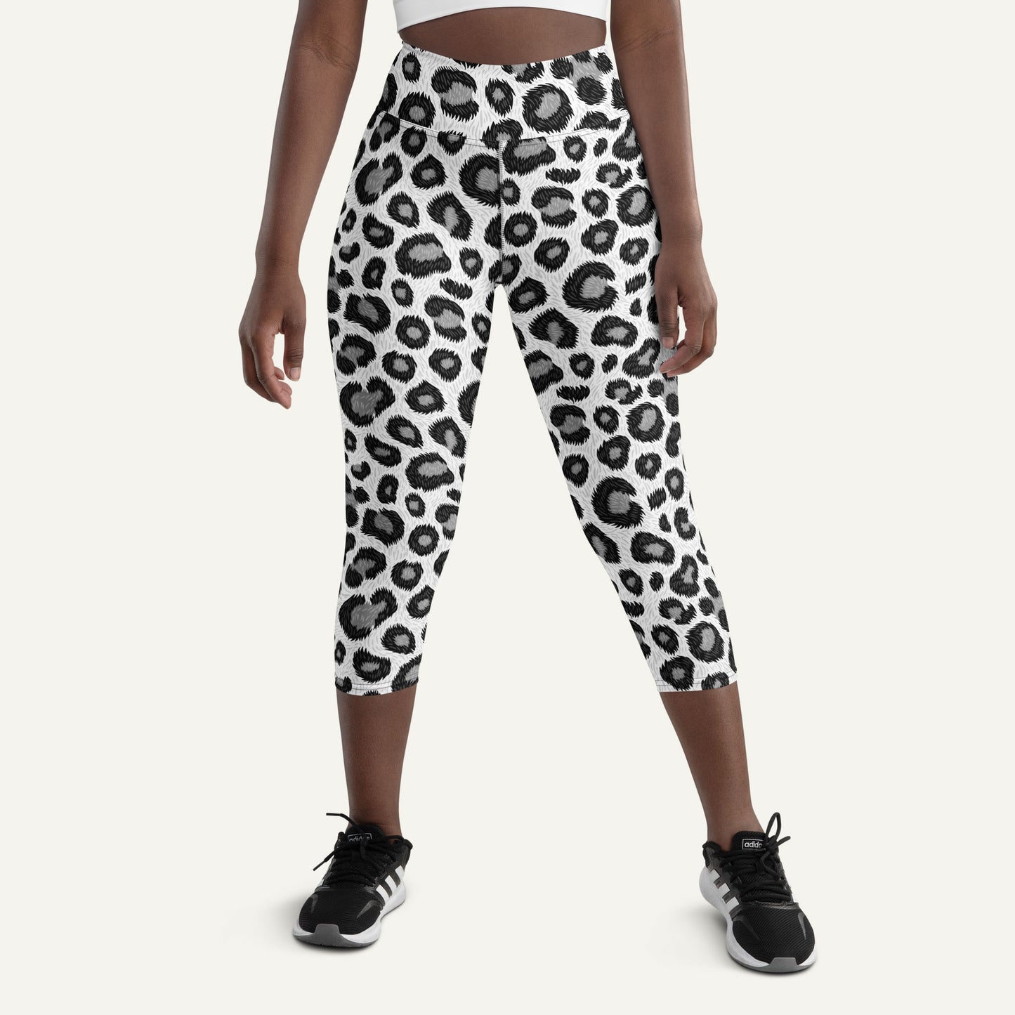 Snow Leopard Print High-Waisted Capri Leggings