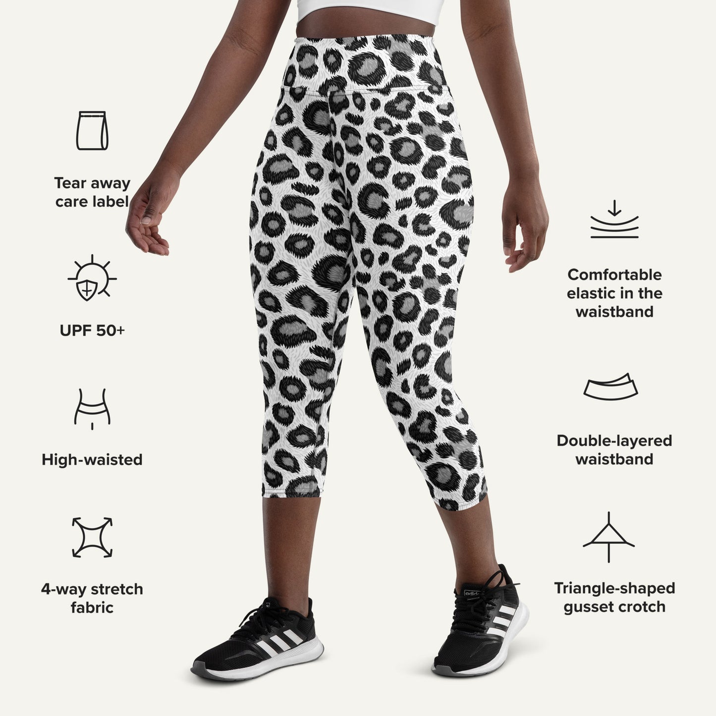 Snow Leopard Print High-Waisted Capri Leggings