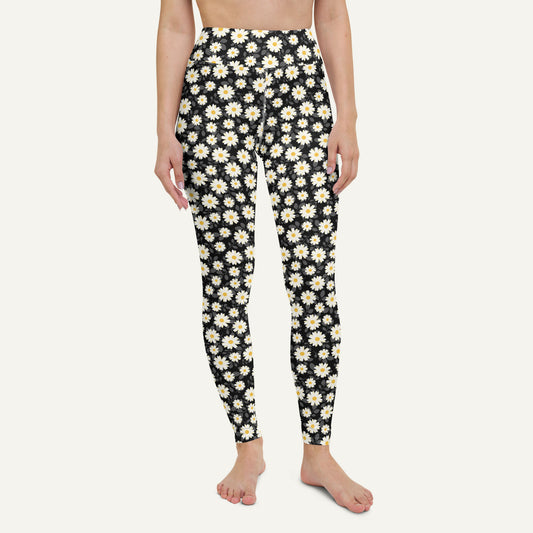 Black Summer Daisies High-Waisted Leggings