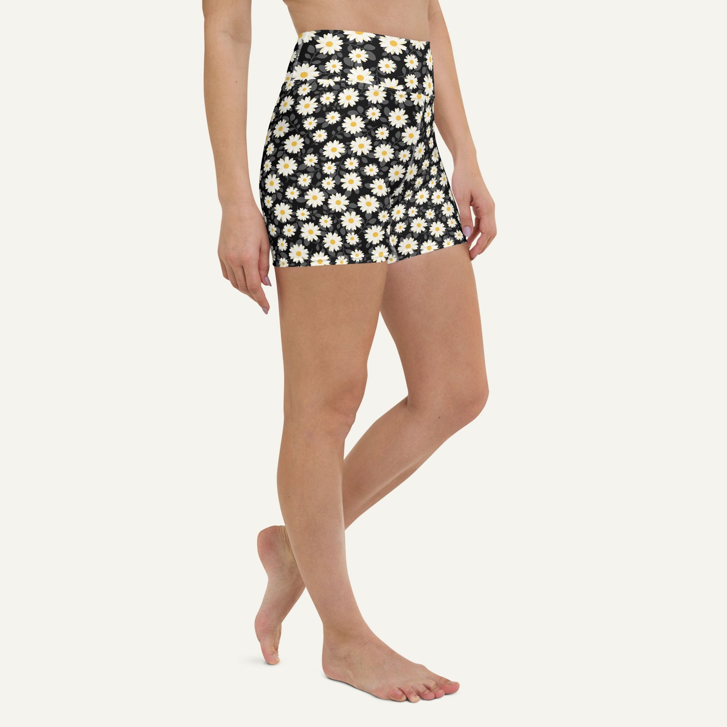 Summer Daisies Black High-Waisted Shorts