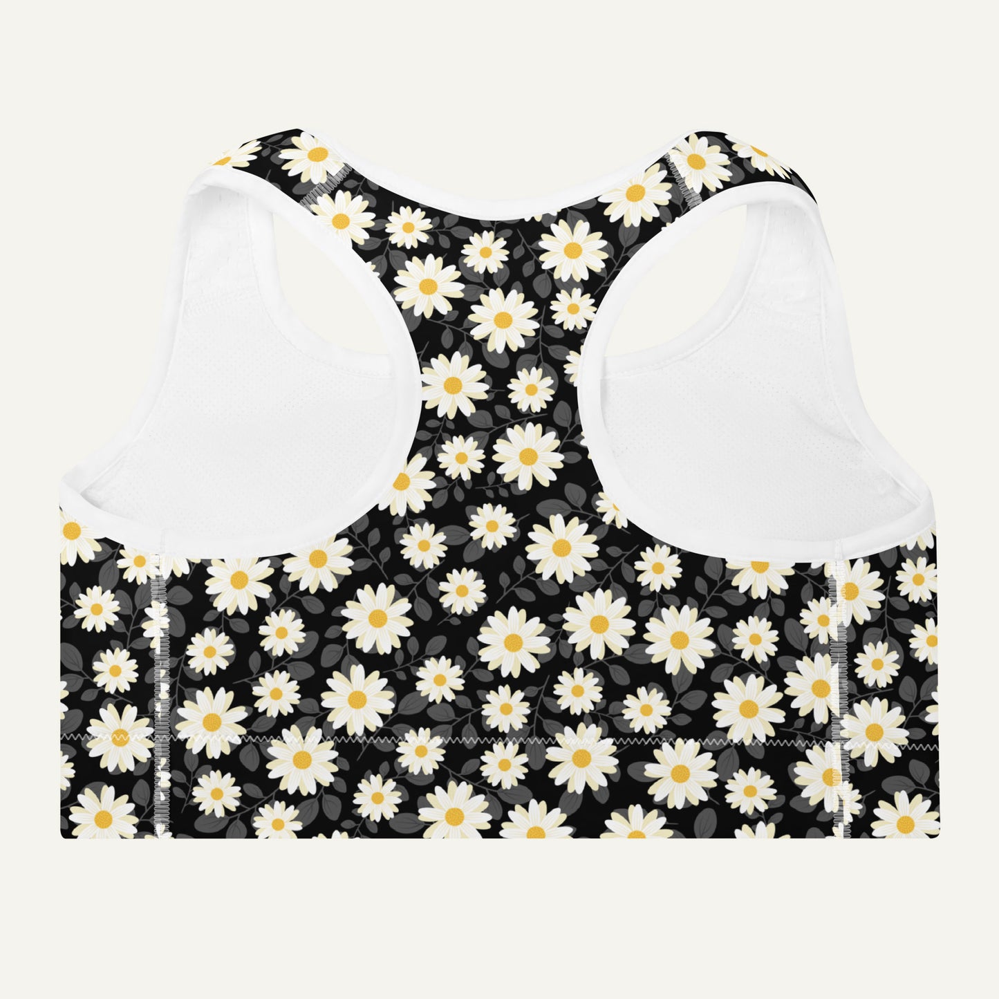 Summer Daisies Black Padded Sports Bra