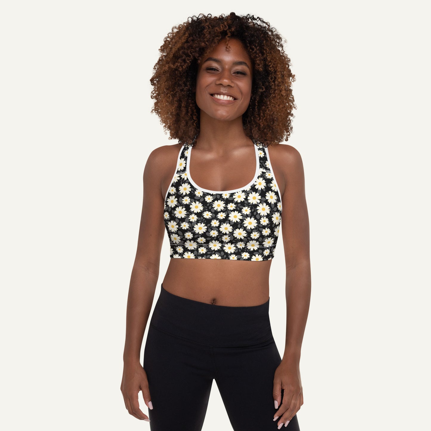Summer Daisies Black Padded Sports Bra