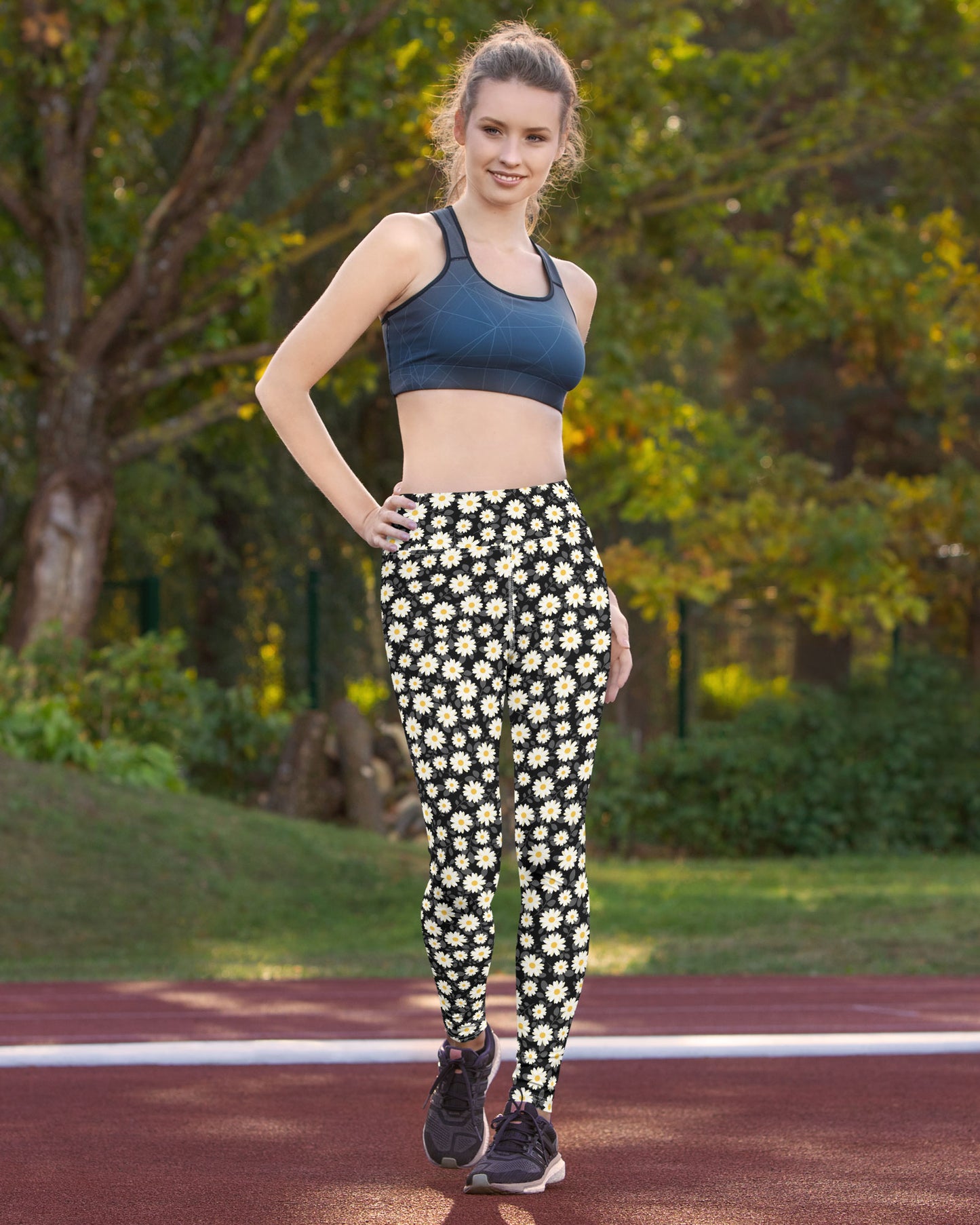 Black Summer Daisies High-Waisted Leggings