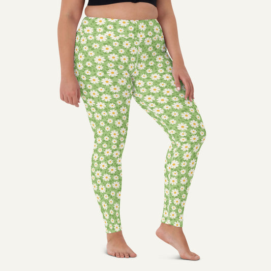 Green Summer Daisies High-Waisted Leggings