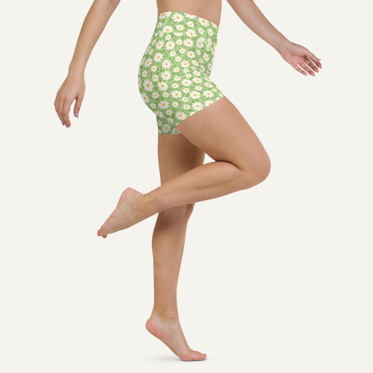 Summer Daisies Green High-Waisted Shorts