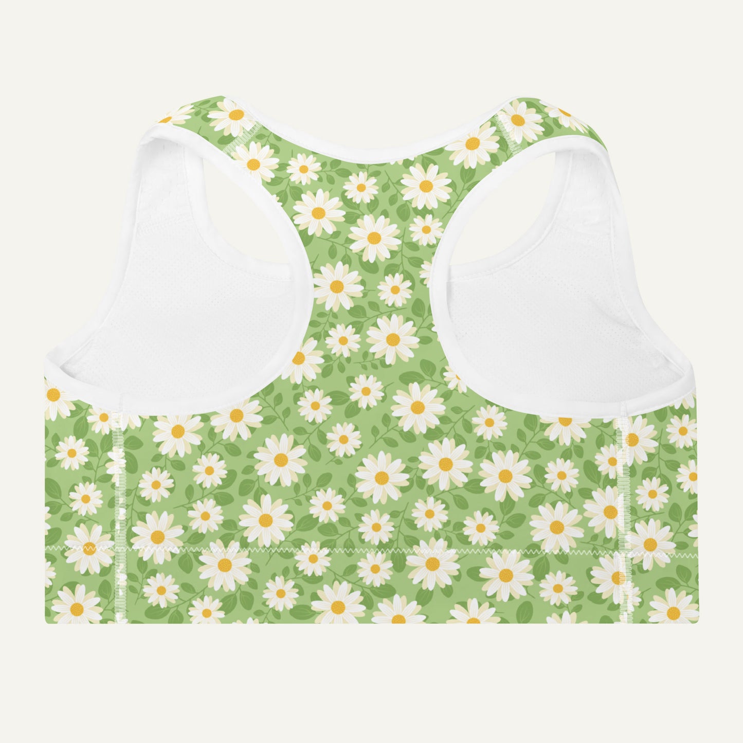 Summer Daisies Green Padded Sports Bra