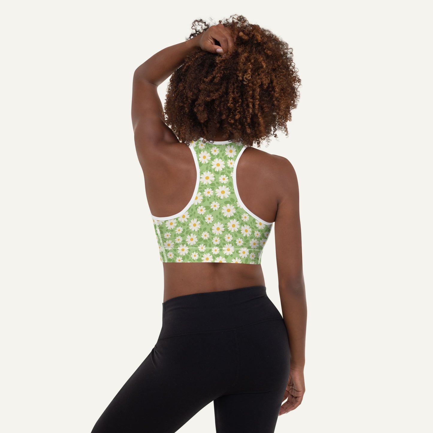 Summer Daisies Green Padded Sports Bra
