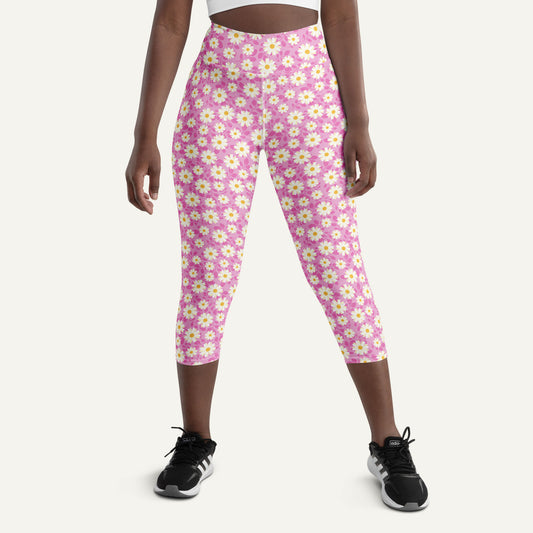 Summer Daisies Pink High-Waisted Capri Leggings