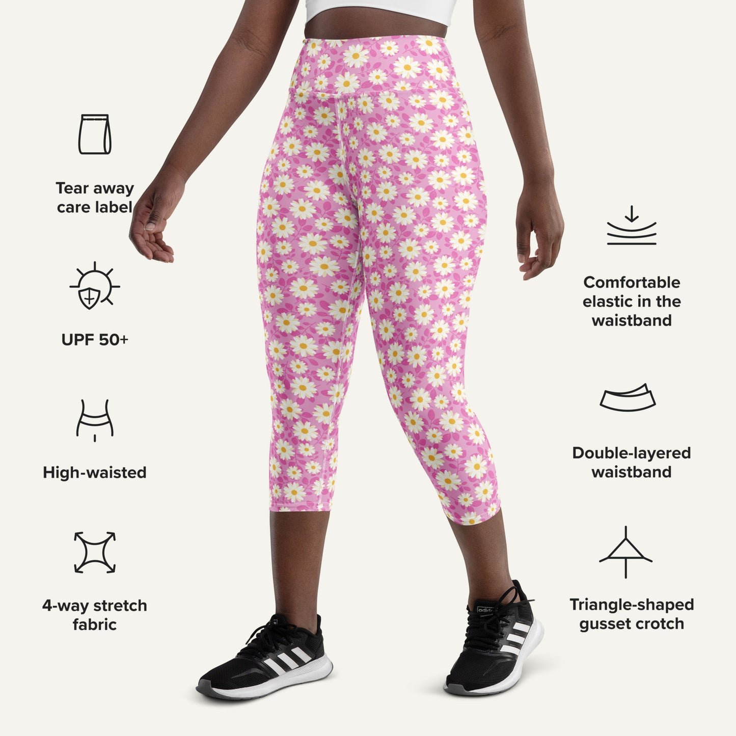 Summer Daisies Pink High-Waisted Capri Leggings