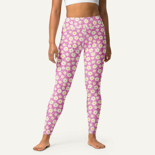 Pink Summer Daisies High-Waisted Leggings