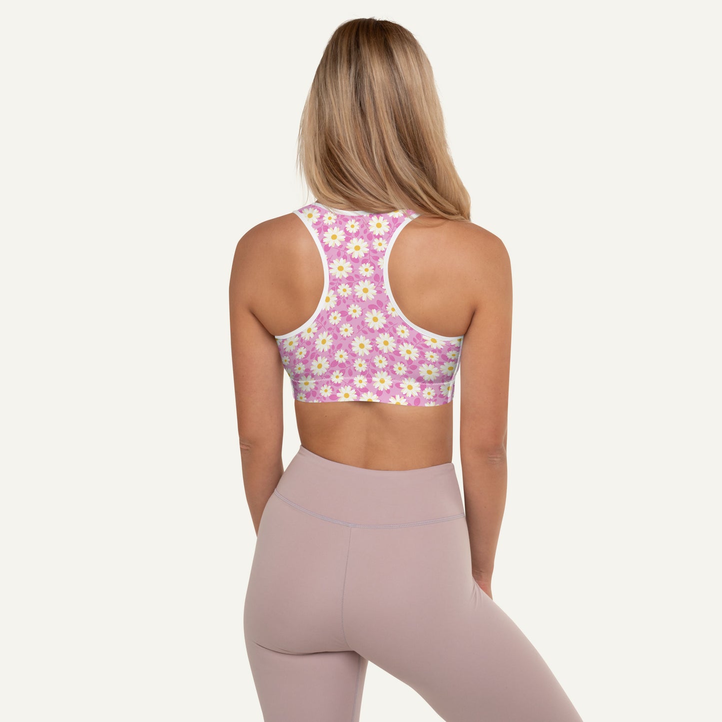 Summer Daisies Pink Padded Sports Bra
