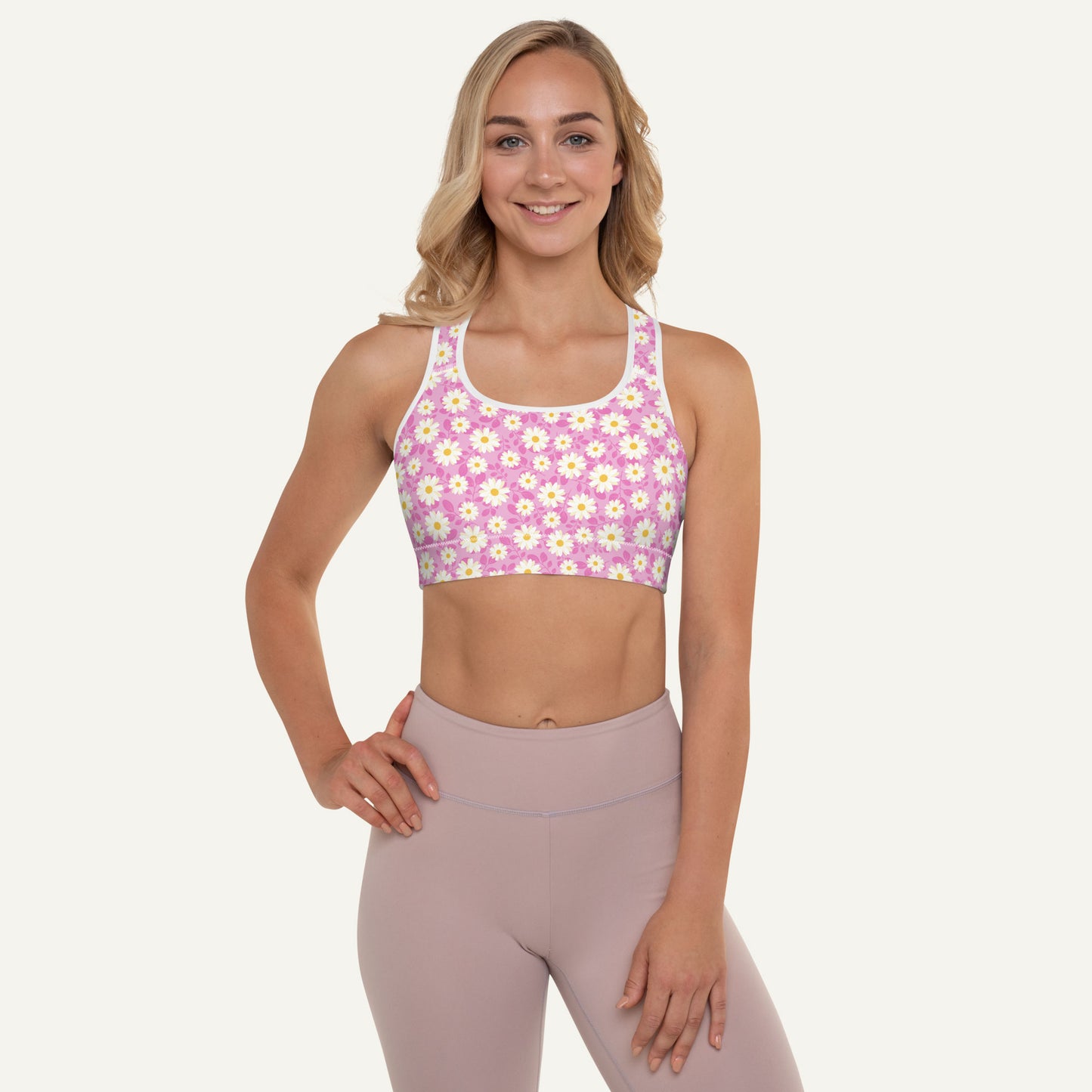 Summer Daisies Pink Padded Sports Bra