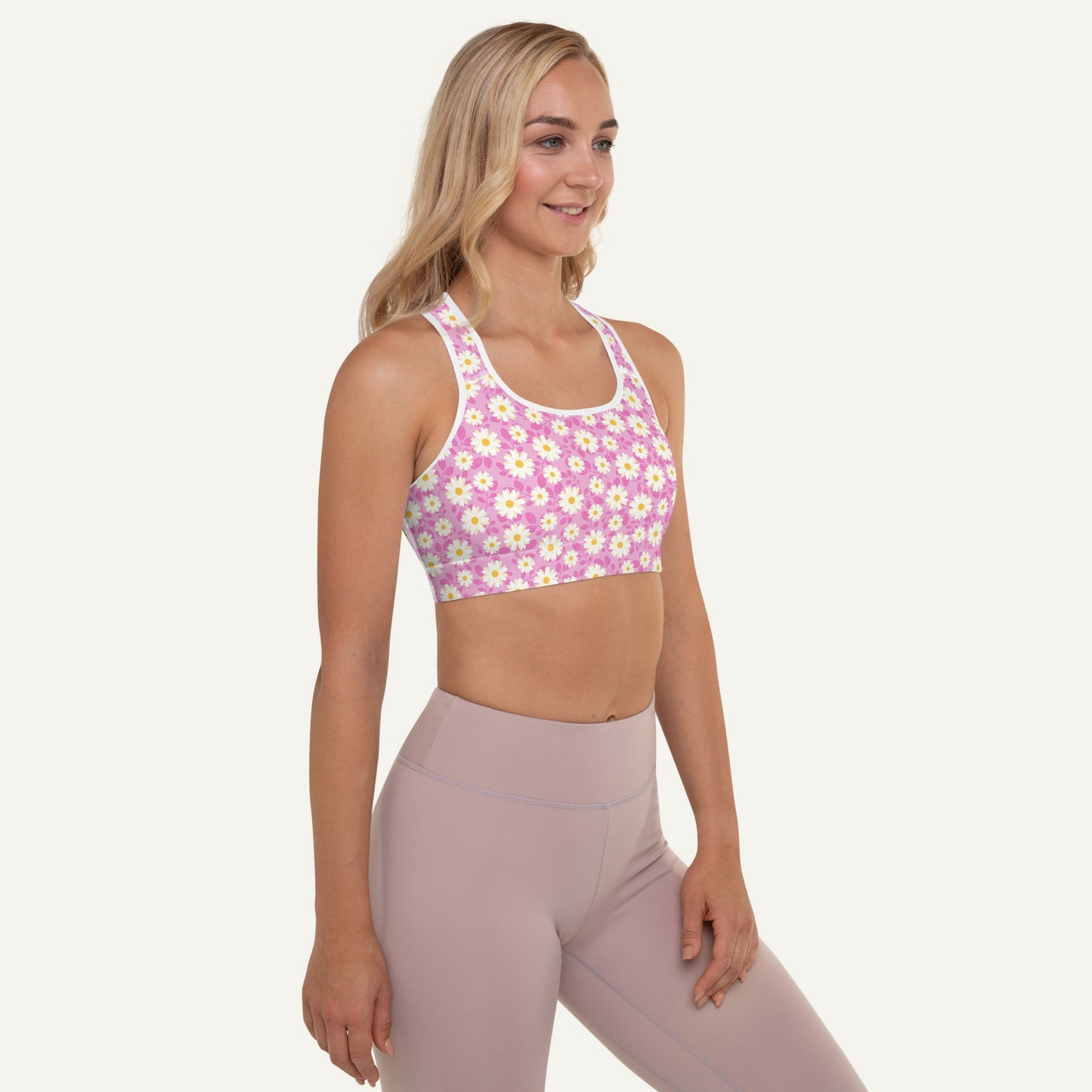 Summer Daisies Pink Padded Sports Bra