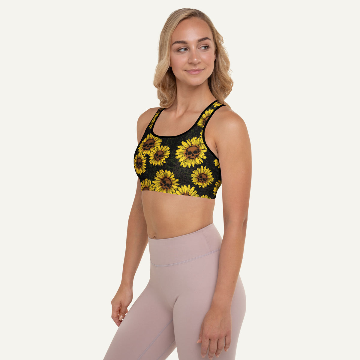 Sunflower Skulls Padded Sports Bra