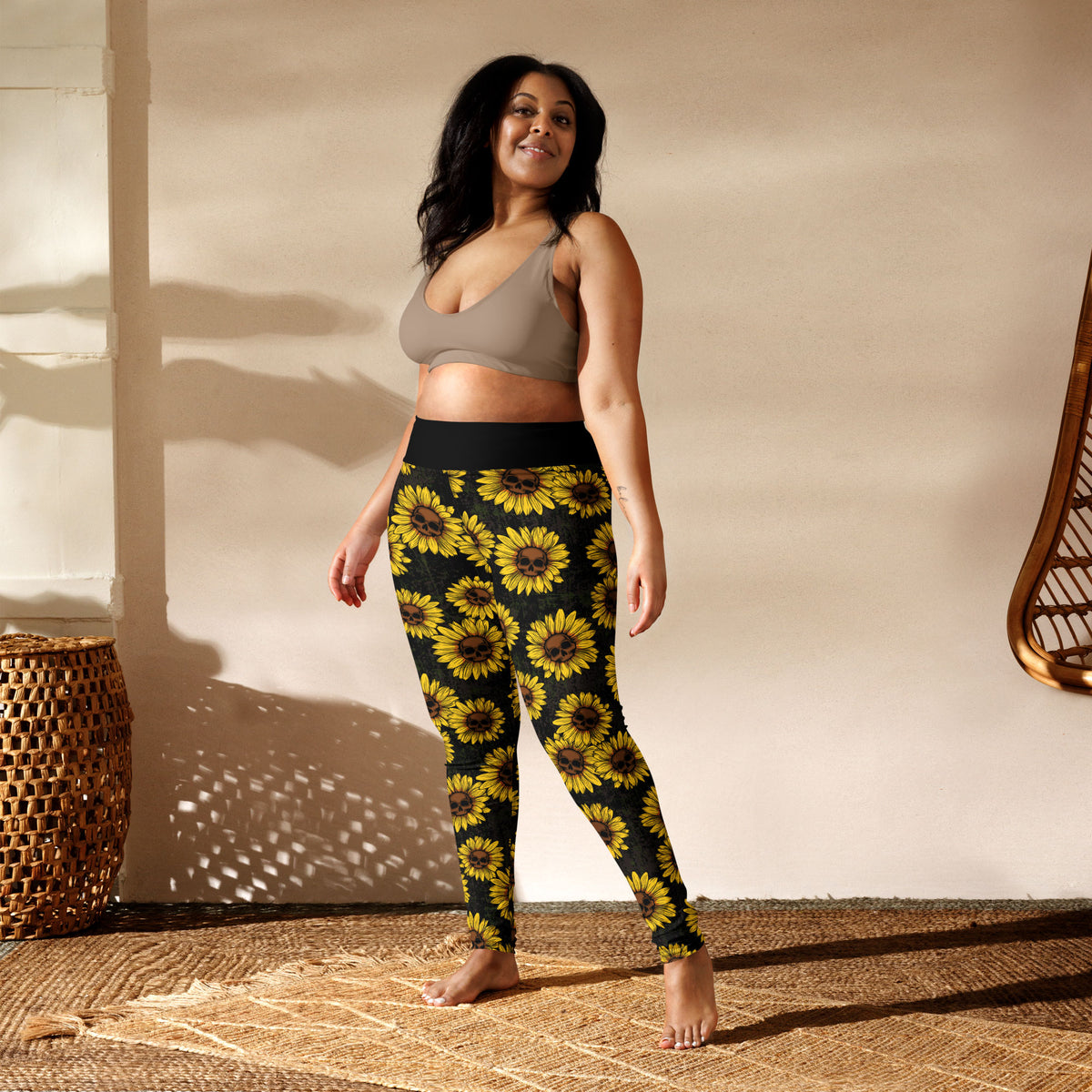 Sunflower Skulls High-Waisted Leggings