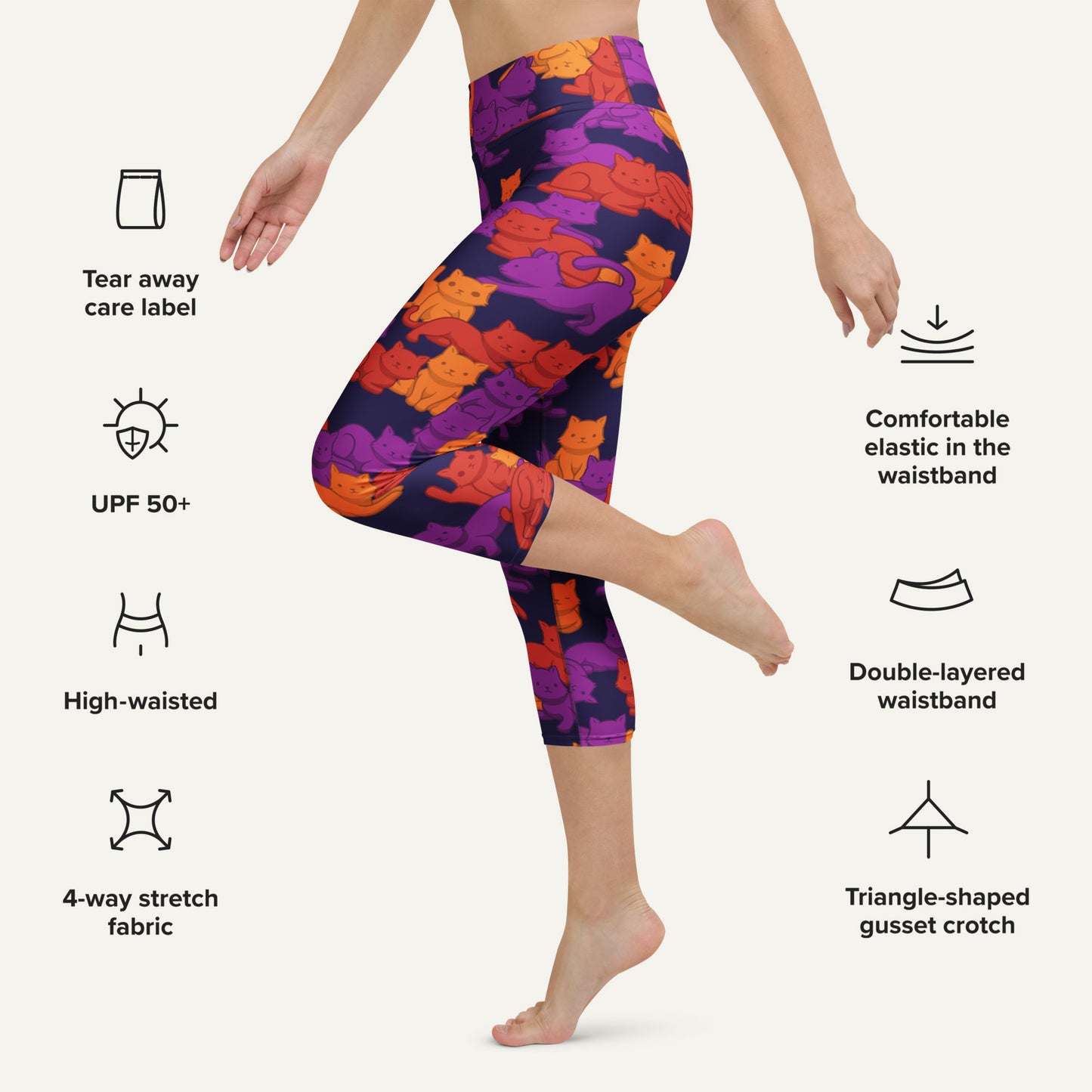 Sunset Camo Cats Leopard High-Waisted Capri Leggings