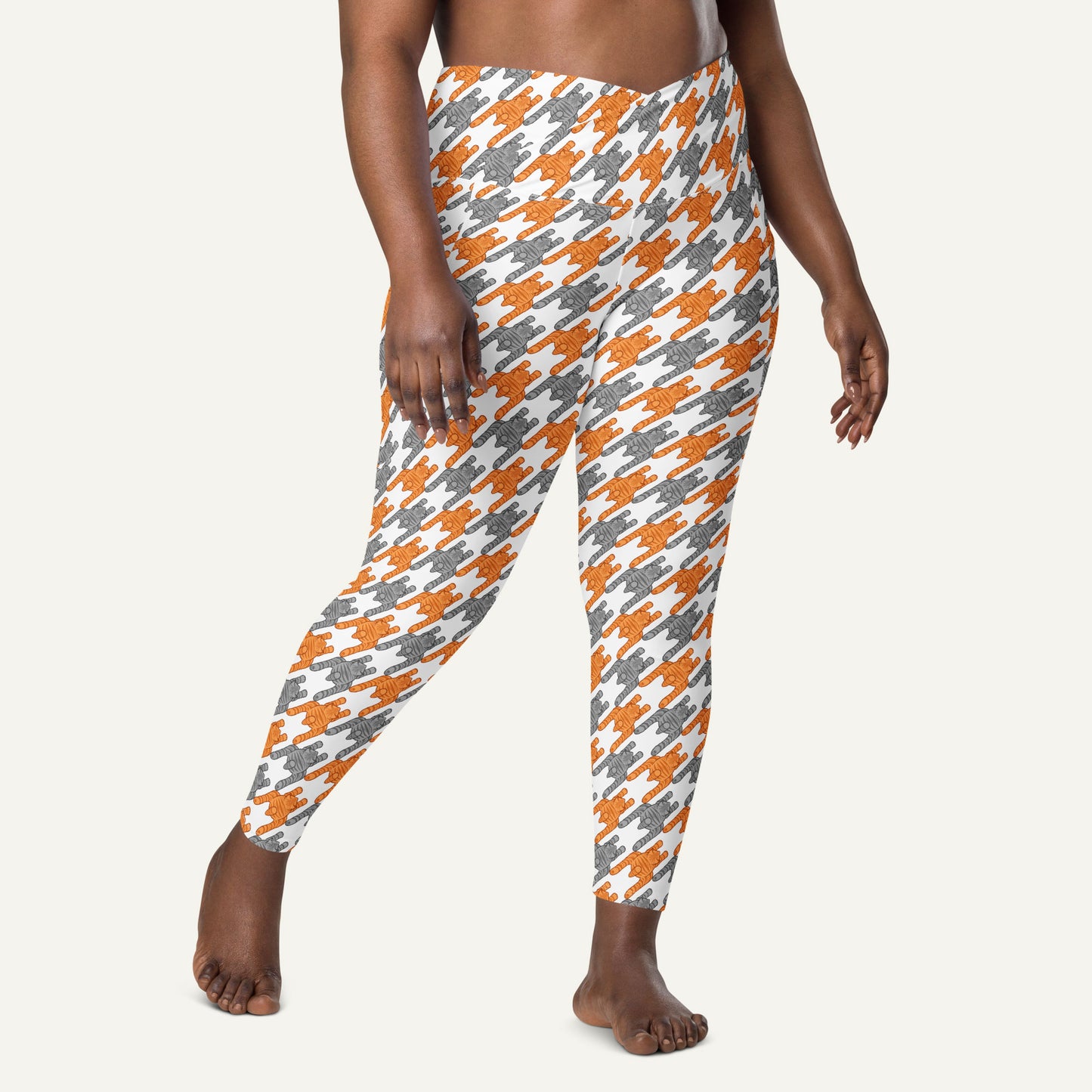 Tabby Cats Houndstooth Crossover Leggings With Pockets
