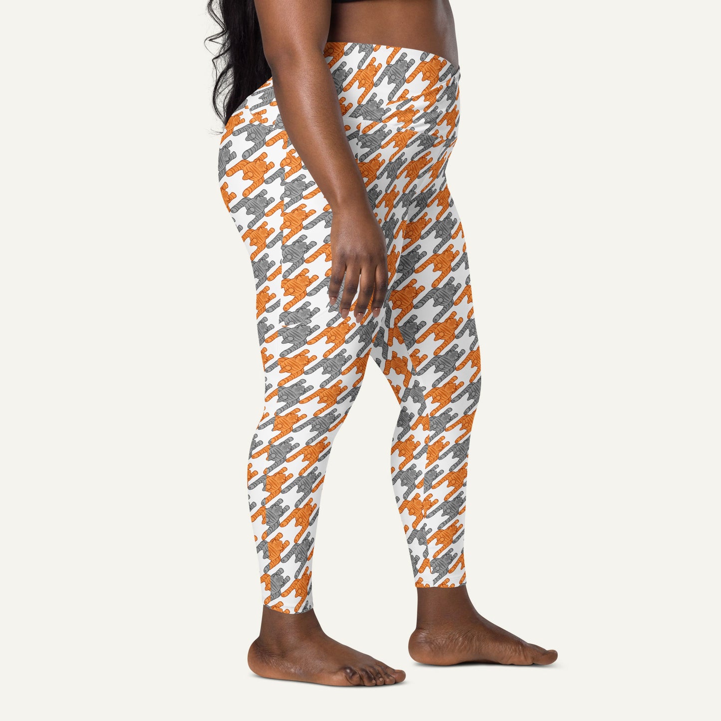 Tabby Cats Houndstooth Crossover Leggings With Pockets