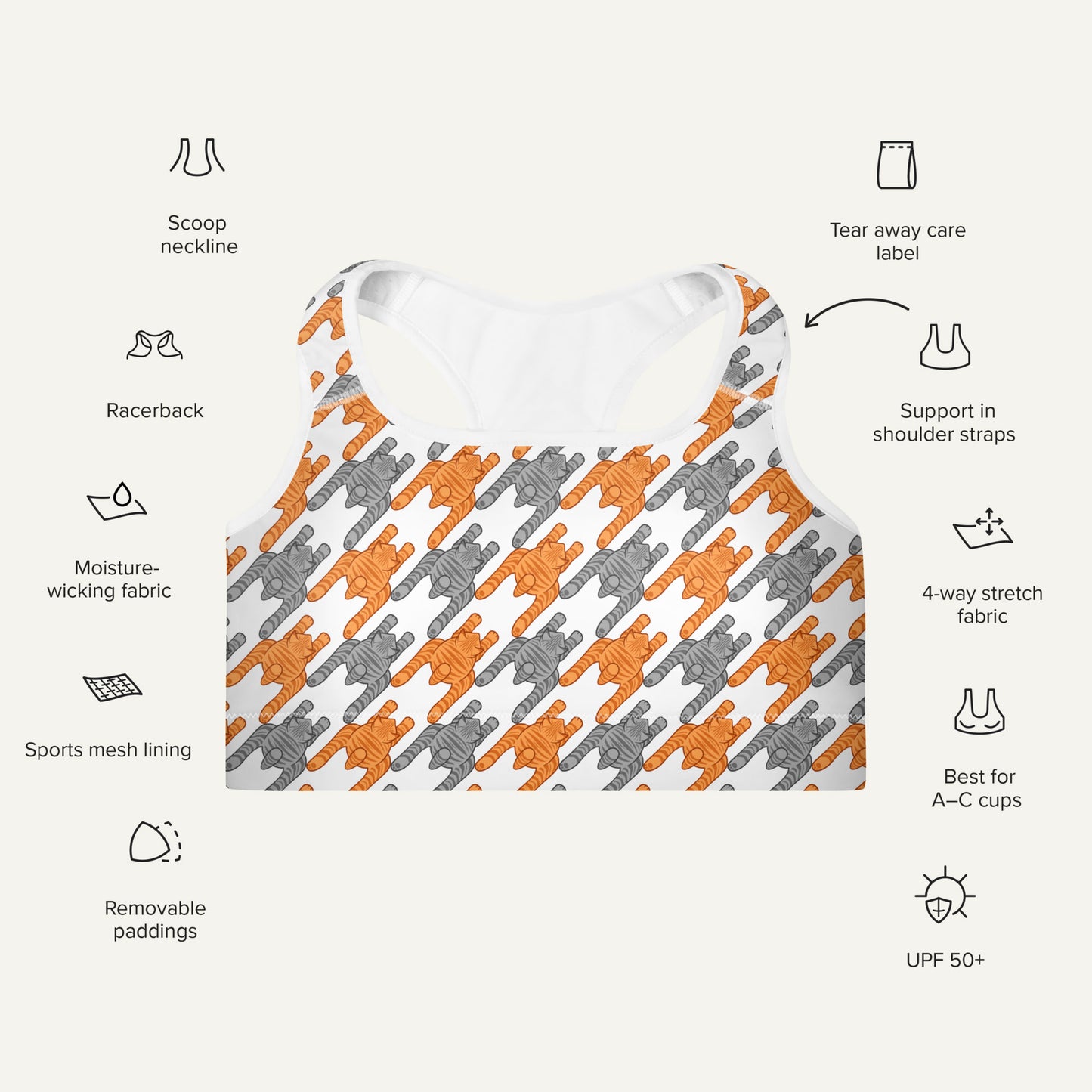 Tabby Cats Houndstooth Padded Sports Bra