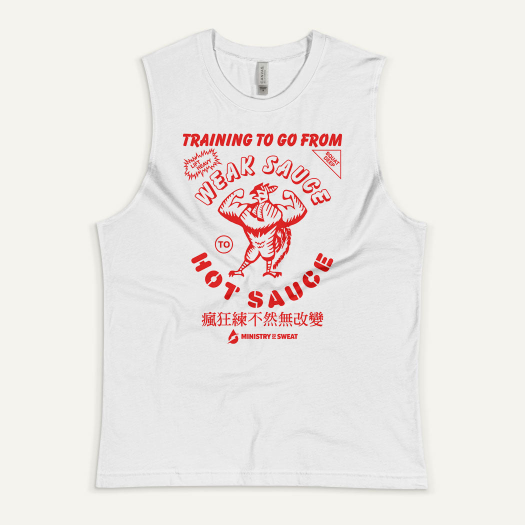 Training To Go From Weak Sauce To Hot Sauce Men's Muscle Tank