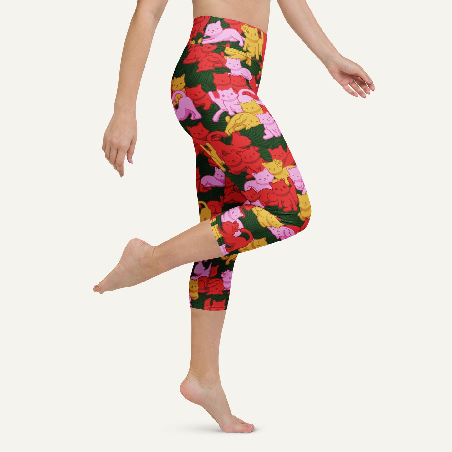 Tropical Camo Cats Leopard High-Waisted Capri Leggings