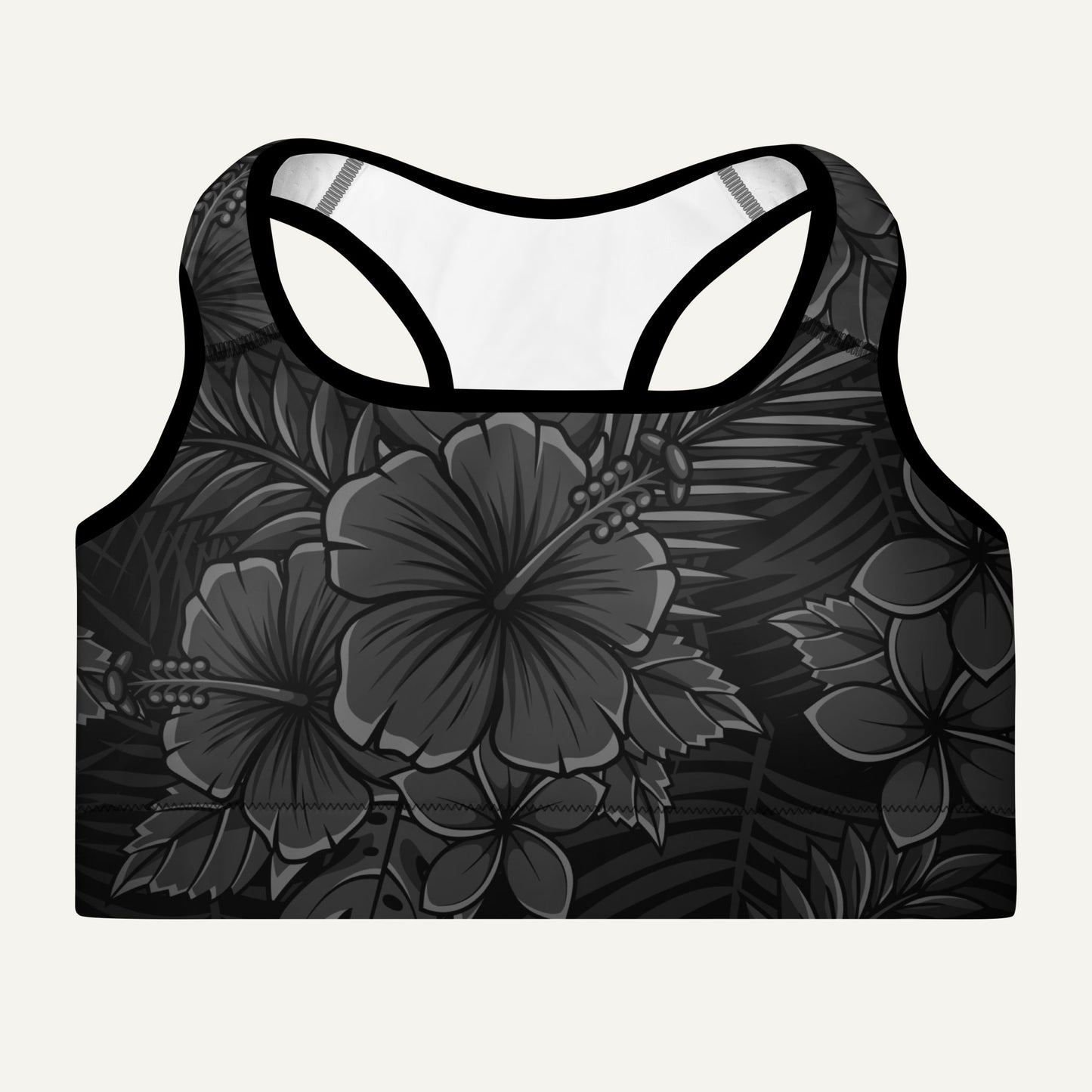 Black Tropical Florals Padded Sports Bra
