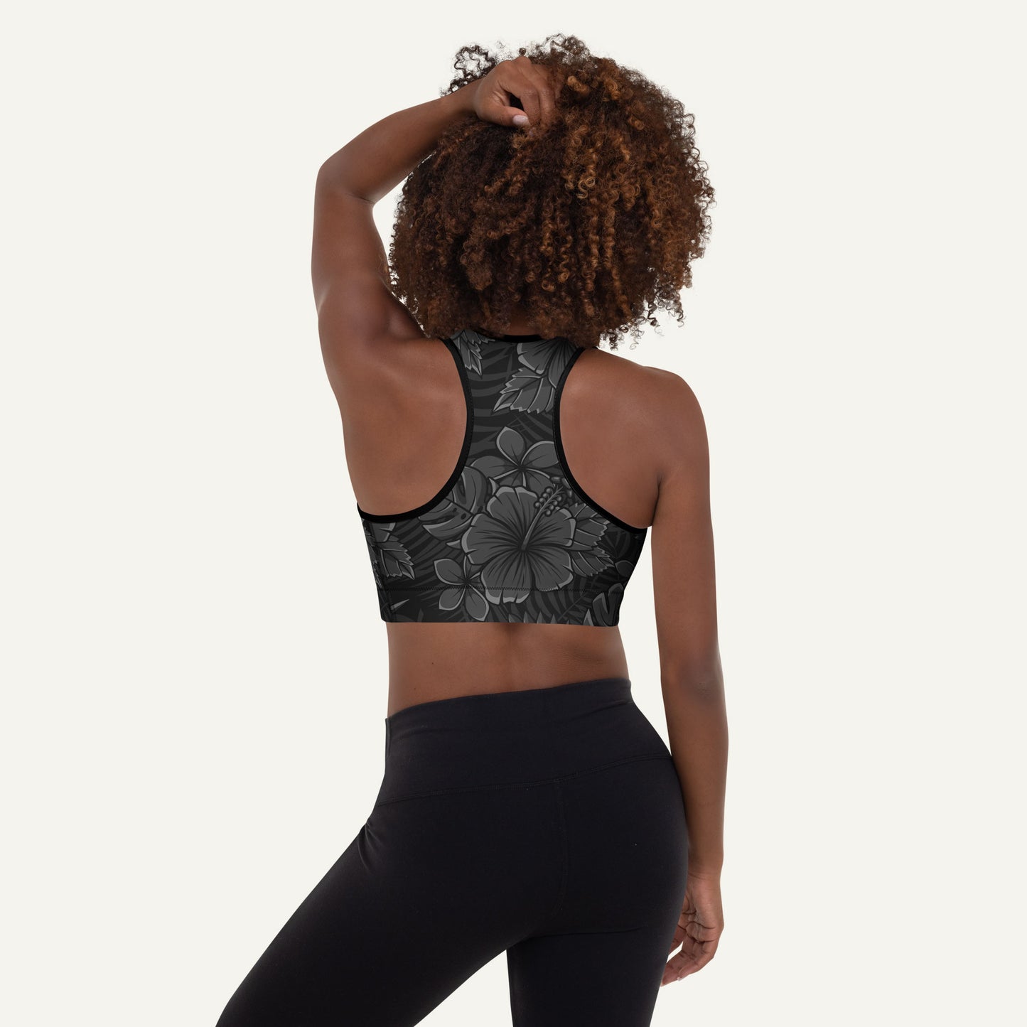 Black Tropical Florals Padded Sports Bra