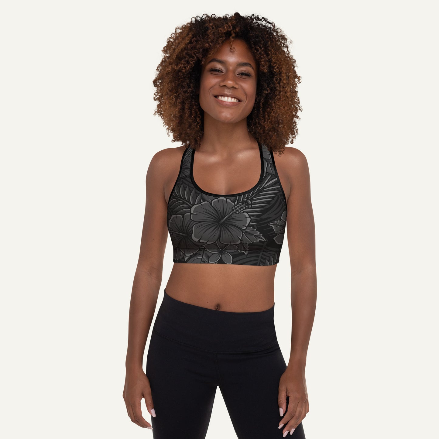 Black Tropical Florals Padded Sports Bra