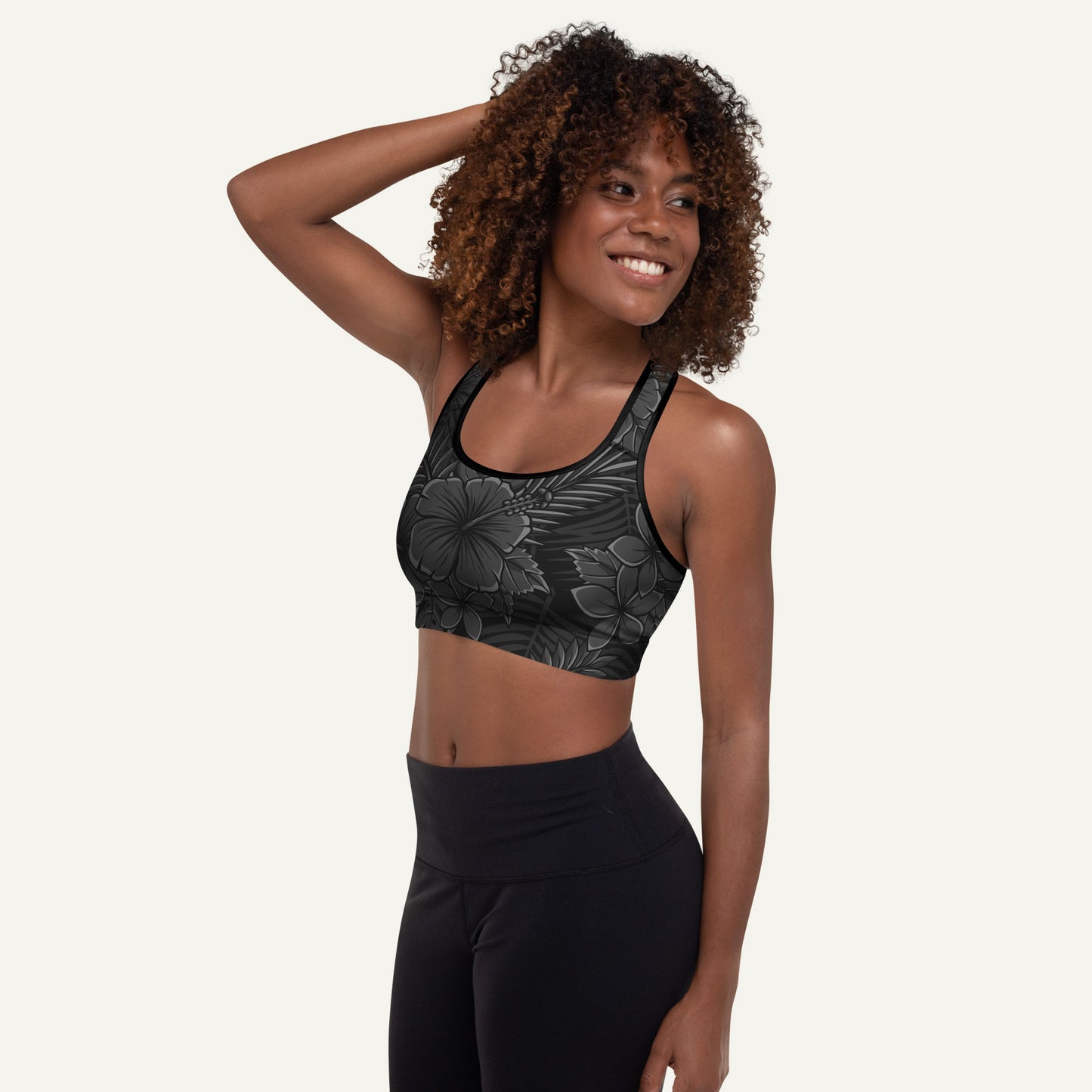 Black Tropical Florals Padded Sports Bra
