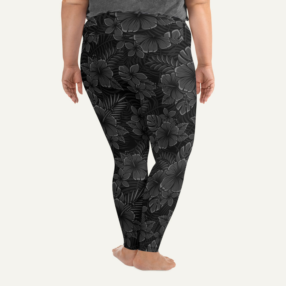 Black Tropical Florals Plus Size Leggings