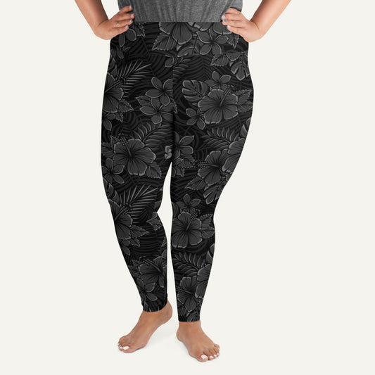 Black Tropical Florals Plus Size Leggings