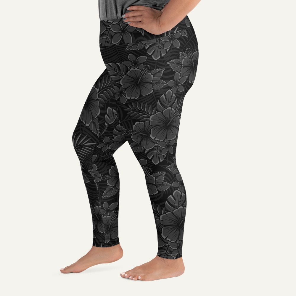 Black Tropical Florals Plus Size Leggings