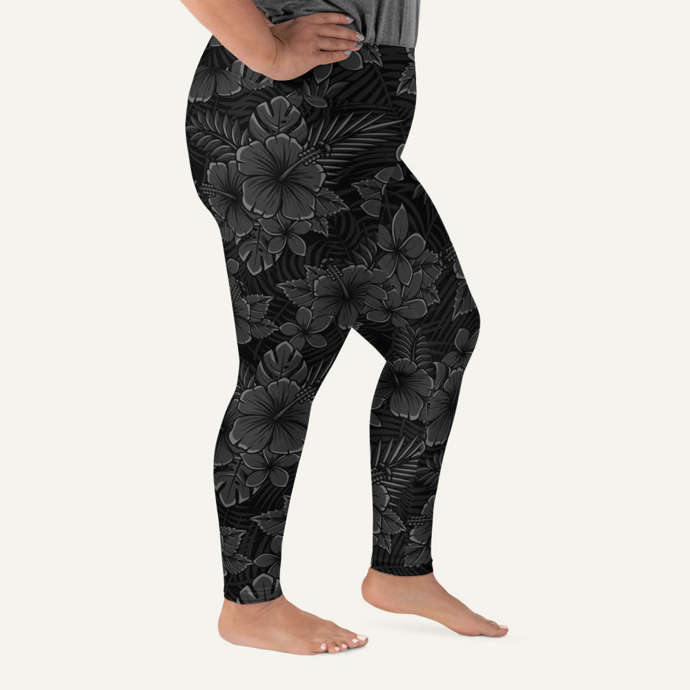 Black Tropical Florals Plus Size Leggings