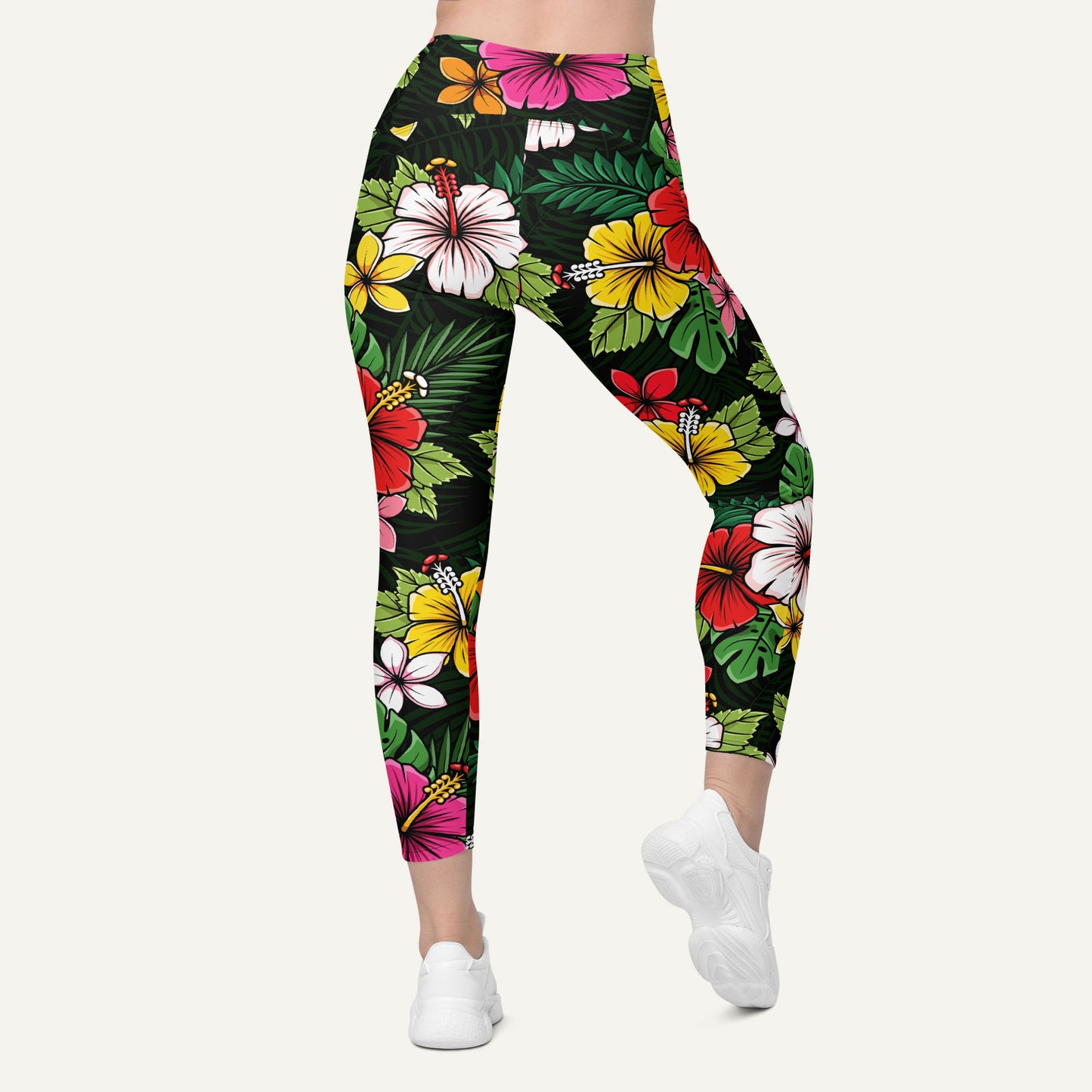 Tropical Florals Crossover Leggings With Pockets